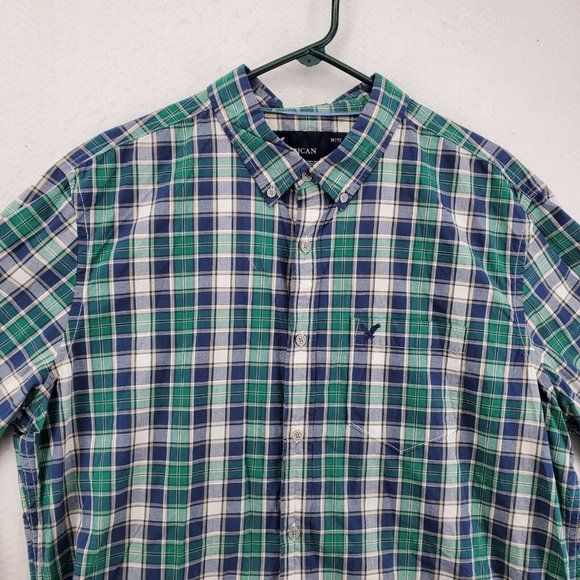 American Eagle Outfitters Shirt Mens Blue Plaid 100% Cotton Size Extra Large - Picture 6 of 12